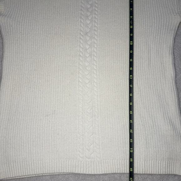 TALBOTS Fisherman Cable Knit Pullover Sweater Ivory Neutral Wool Blend Ribbed M - Picture 9 of 9